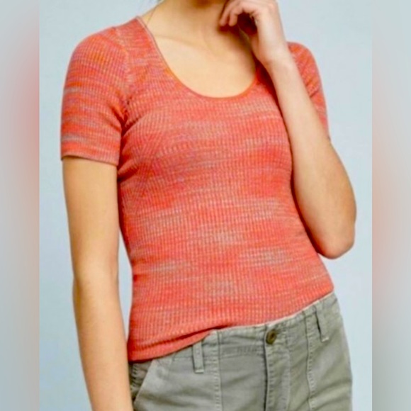 Anthropologie Moth ribbed rainbow short sleeve sweater - Picture 2 of 8